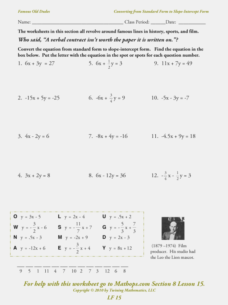 Writing Linear Equations Worksheet Lovely Linear Equations Worksheet with Answers