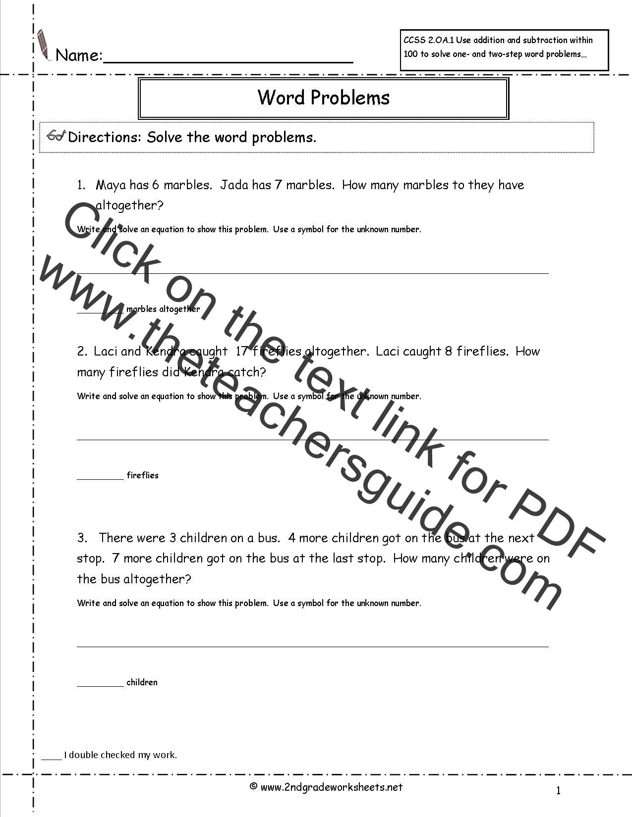 Writing Two Step Equations Worksheet 2nd Grade Math Mon Core State Standards Worksheets