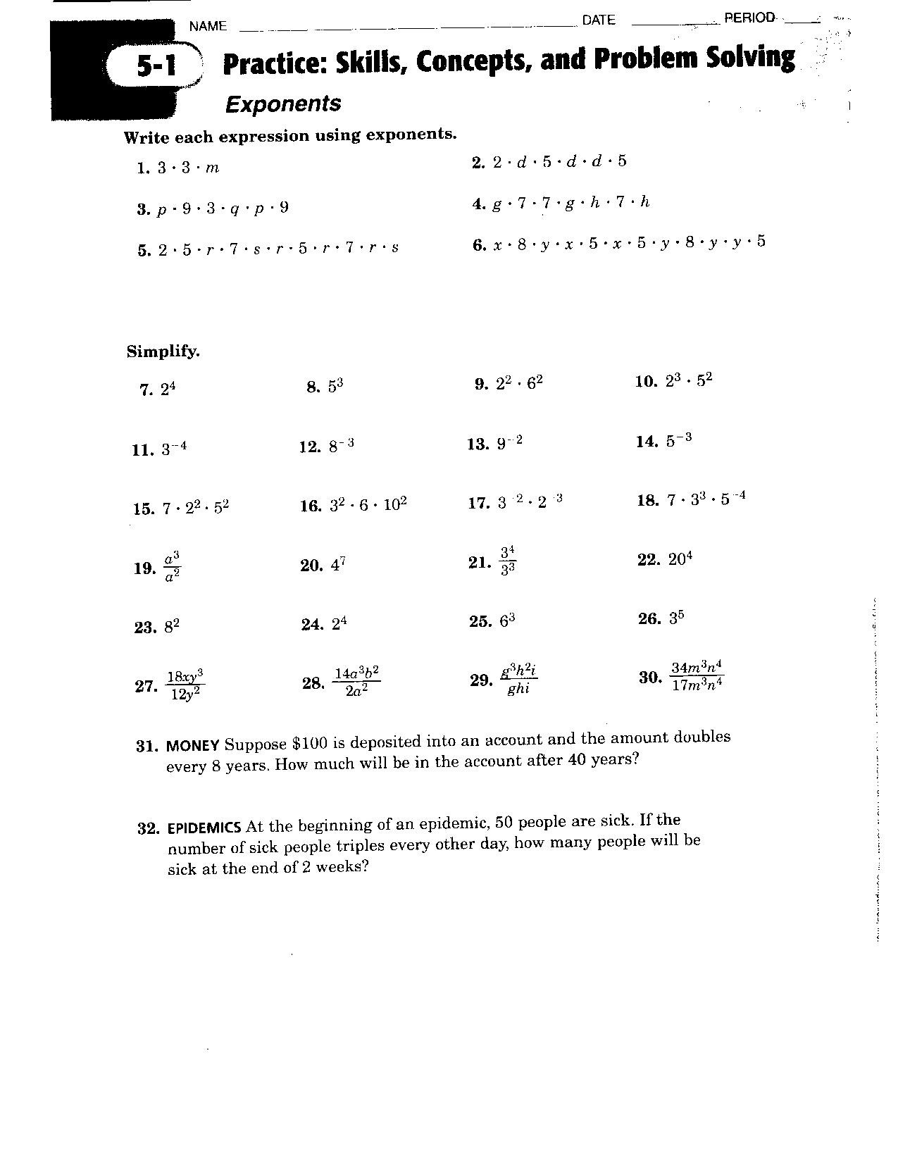Zero and Negative Exponents Worksheet Power Ten Worksheets with Answers