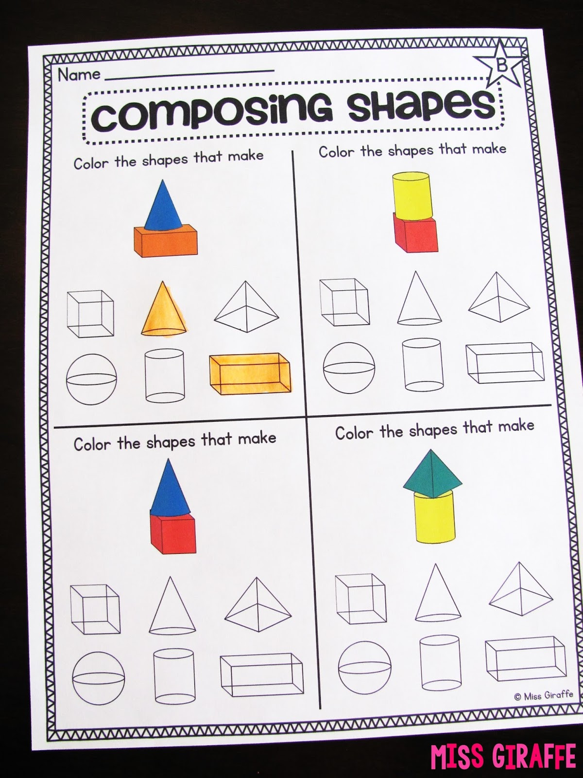 2 Dimensional Shapes Worksheet Miss Giraffe S Class Posing Shapes In 1st Grade