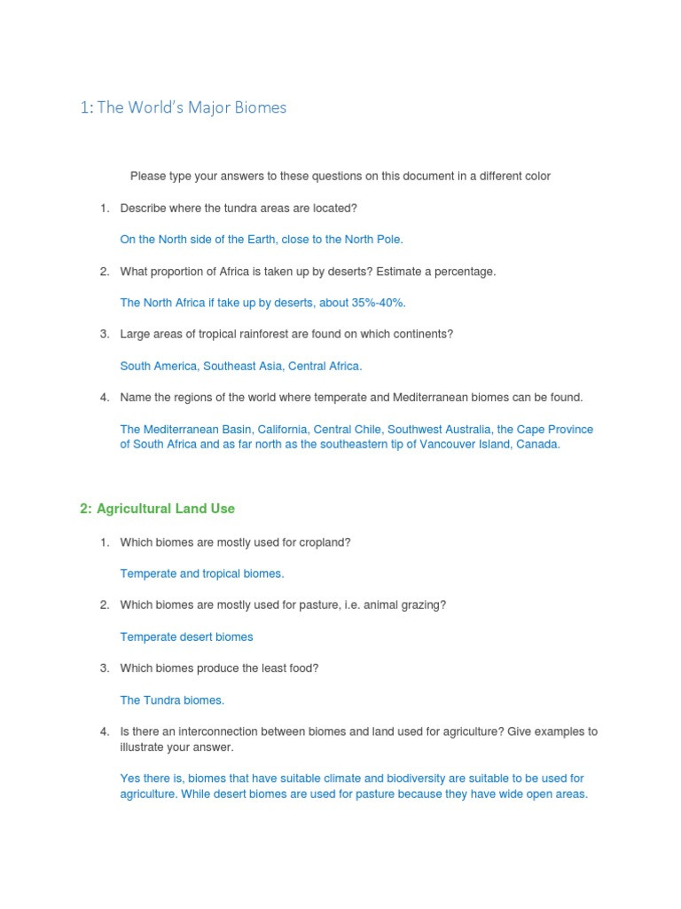 4 4 Biomes Worksheet Answers Biomes and Food Production Oxfam Activity