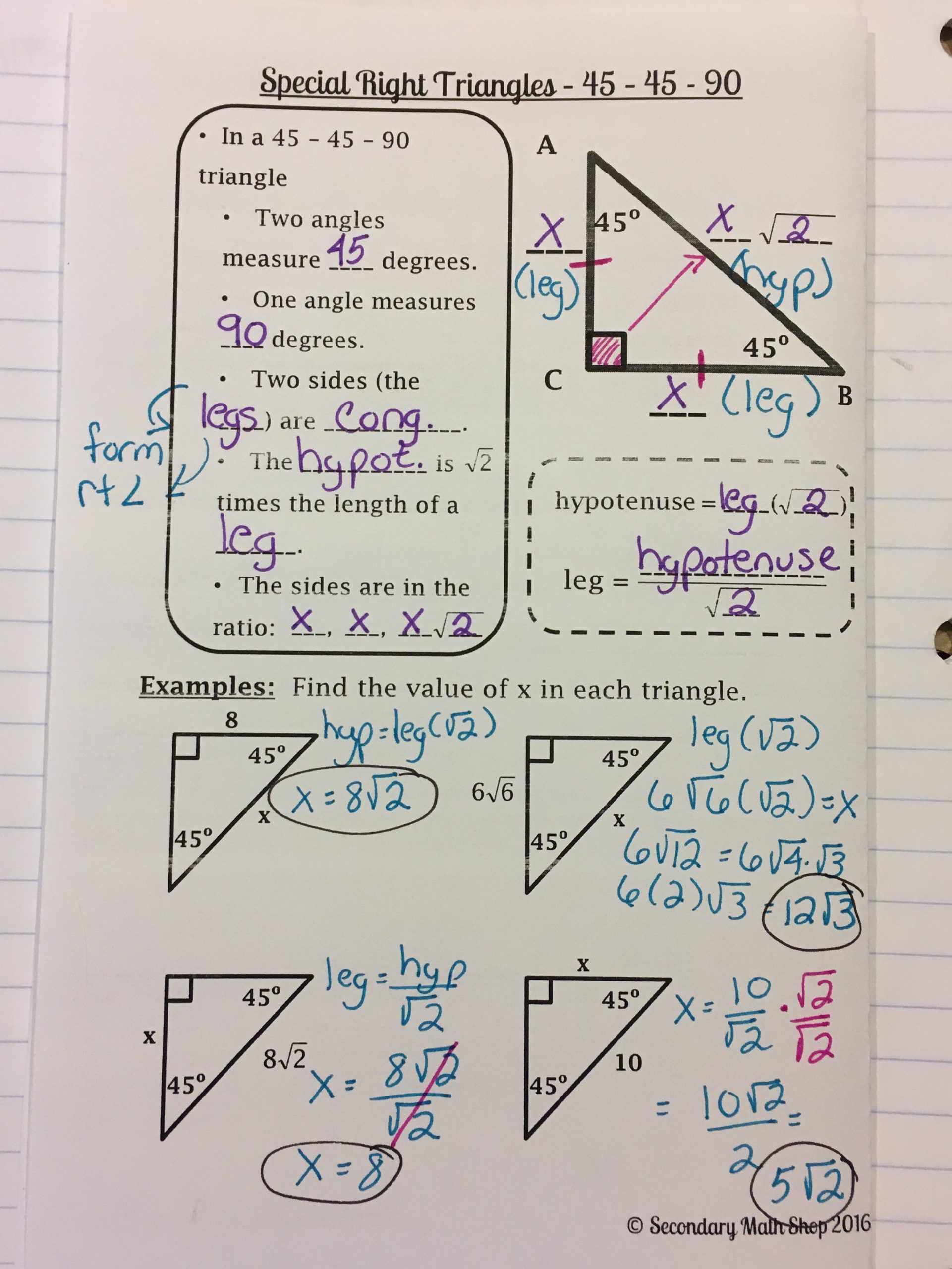5 8 Special Right Triangles Worksheet Right Triangle Special Right Triangles Interactive