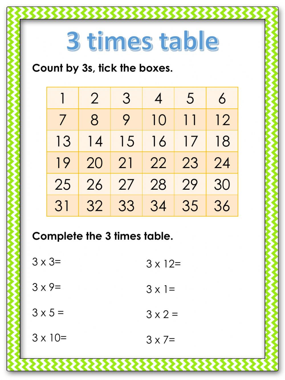 6 Times Table Worksheet 3 Times Table Interactive Worksheet