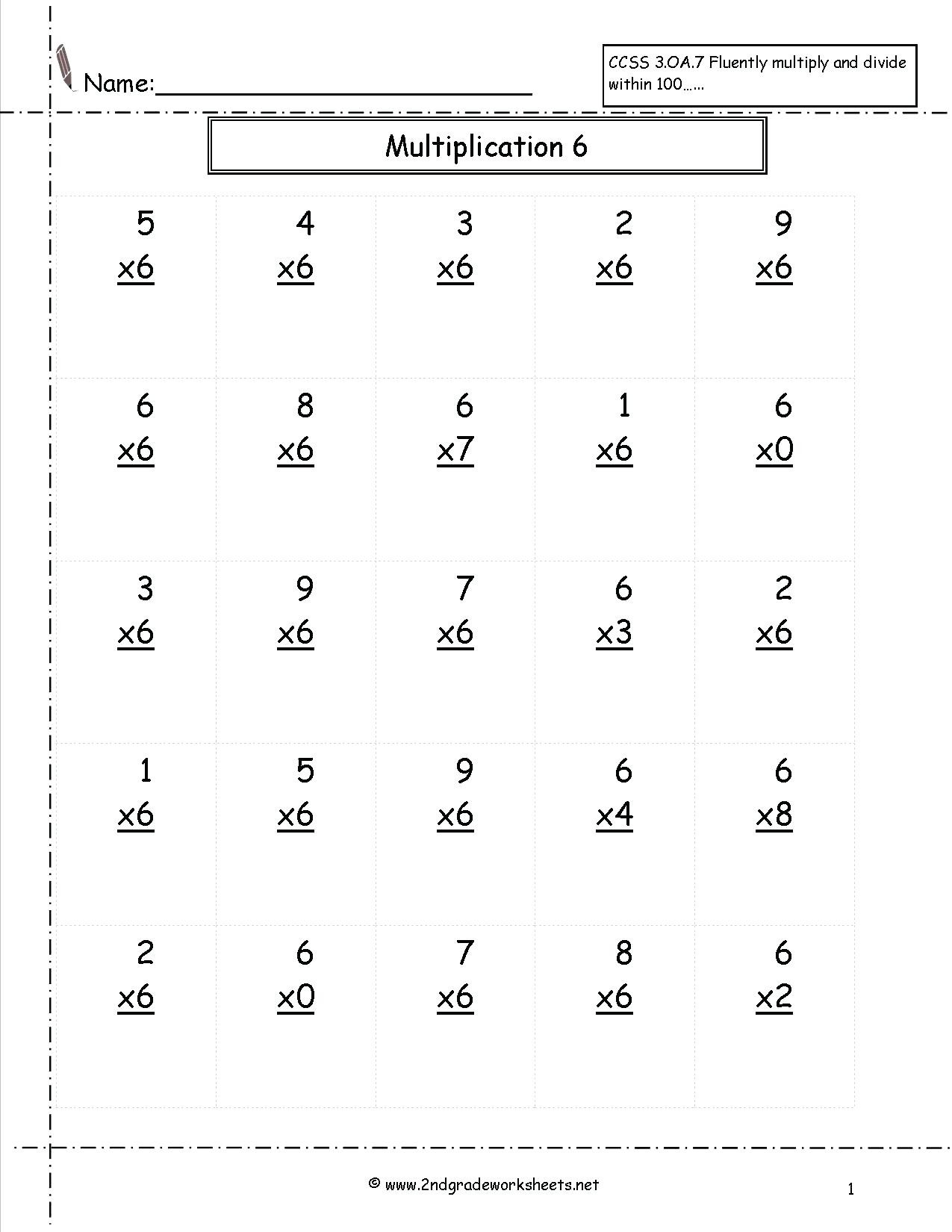 6 Times Table Worksheet Multiplication Tables Worksheets Grade 3