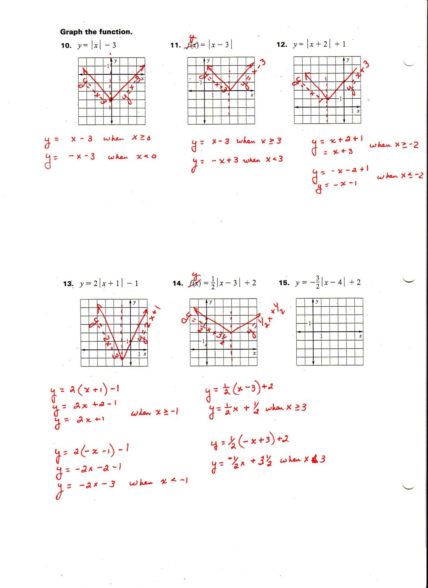 Absolute Value Inequalities Worksheet Answers Graphing Absolute Value Equations Worksheet Algebra 2