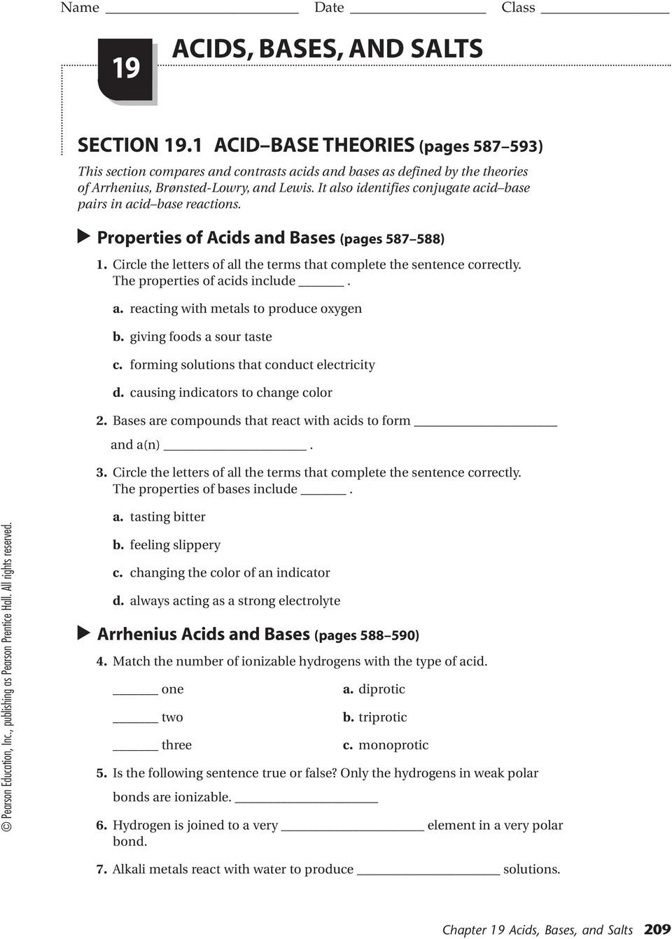 Acid and Bases Worksheet Answers Acids and Bases Homework Help Acid and Base
