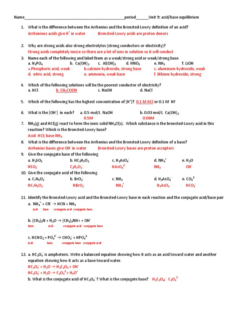 Acid and Bases Worksheet Answers Ap Unit9 Worksheet Answers Buffer solution
