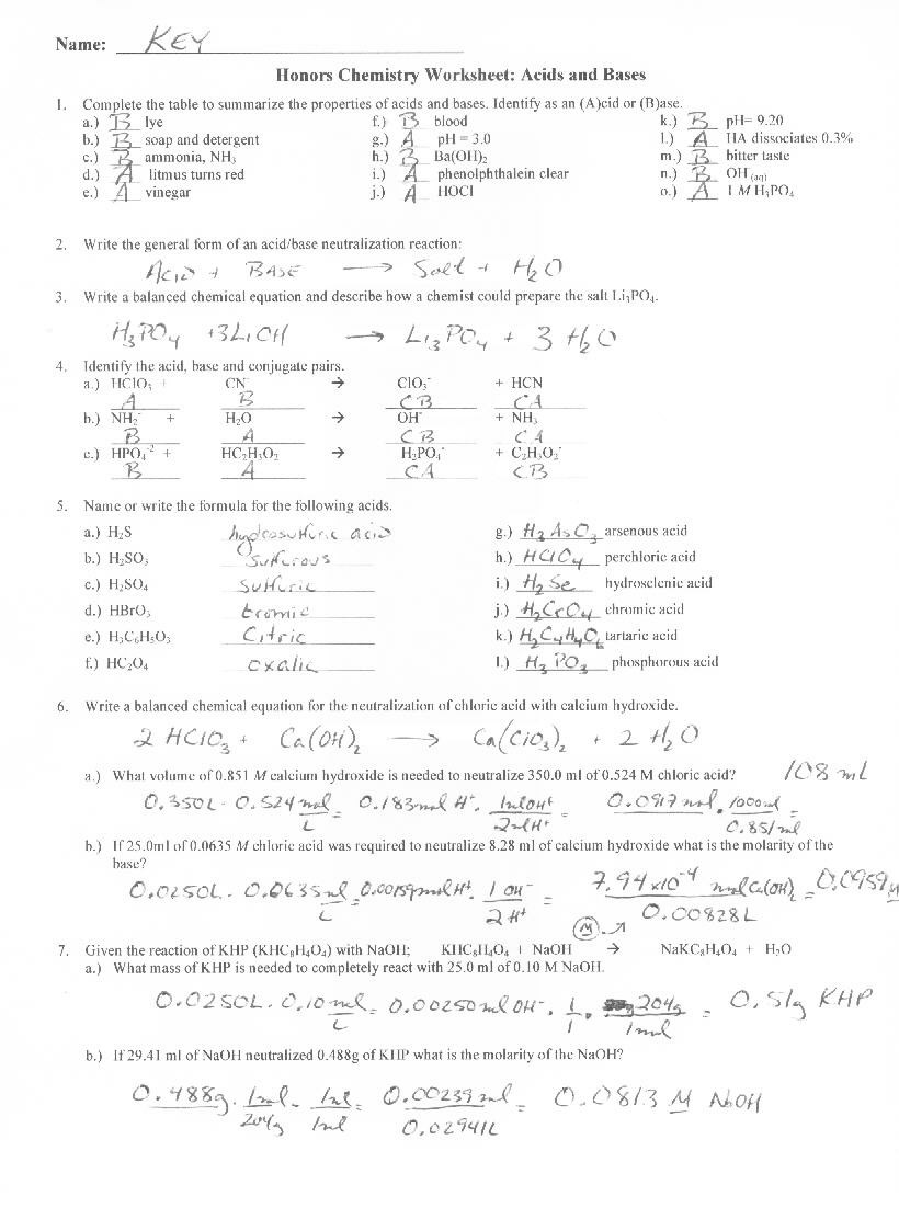 Acid Base Reaction Worksheet 35 Acids and Bases In solution Worksheet Answers Worksheet