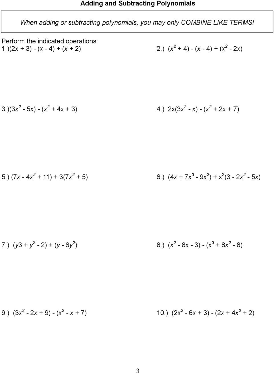 Algebra 2 Factoring Worksheet Name Intro to Algebra 2 Unit 1 Polynomials and Factoring