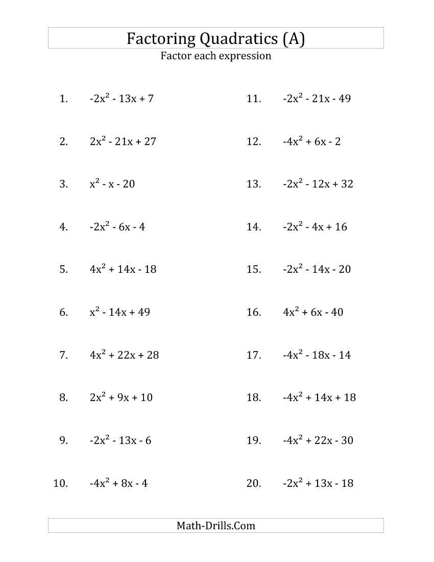 Algebra 2 Factoring Worksheet New 2014 11 07 Factoring Quadratic Expressions with &quot;a