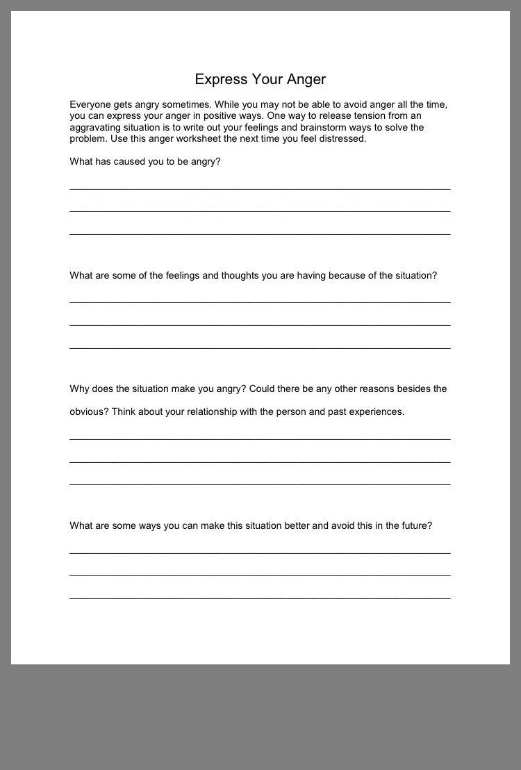 Anger Management Worksheet for Teenagers Express Your Anger