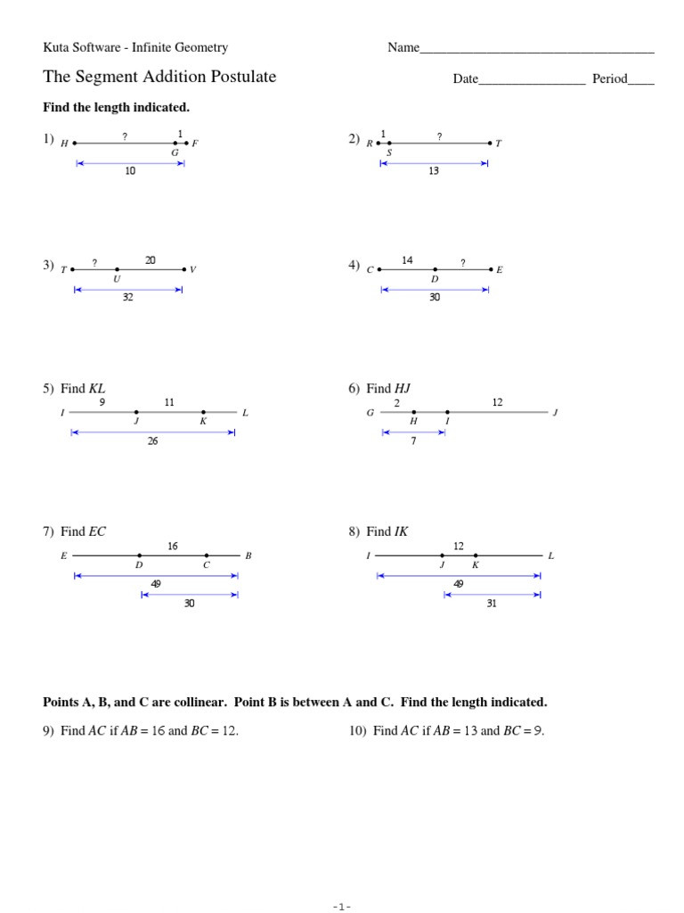 Angle Addition Postulate Worksheet 2 Segment Addition Postulate Geometry