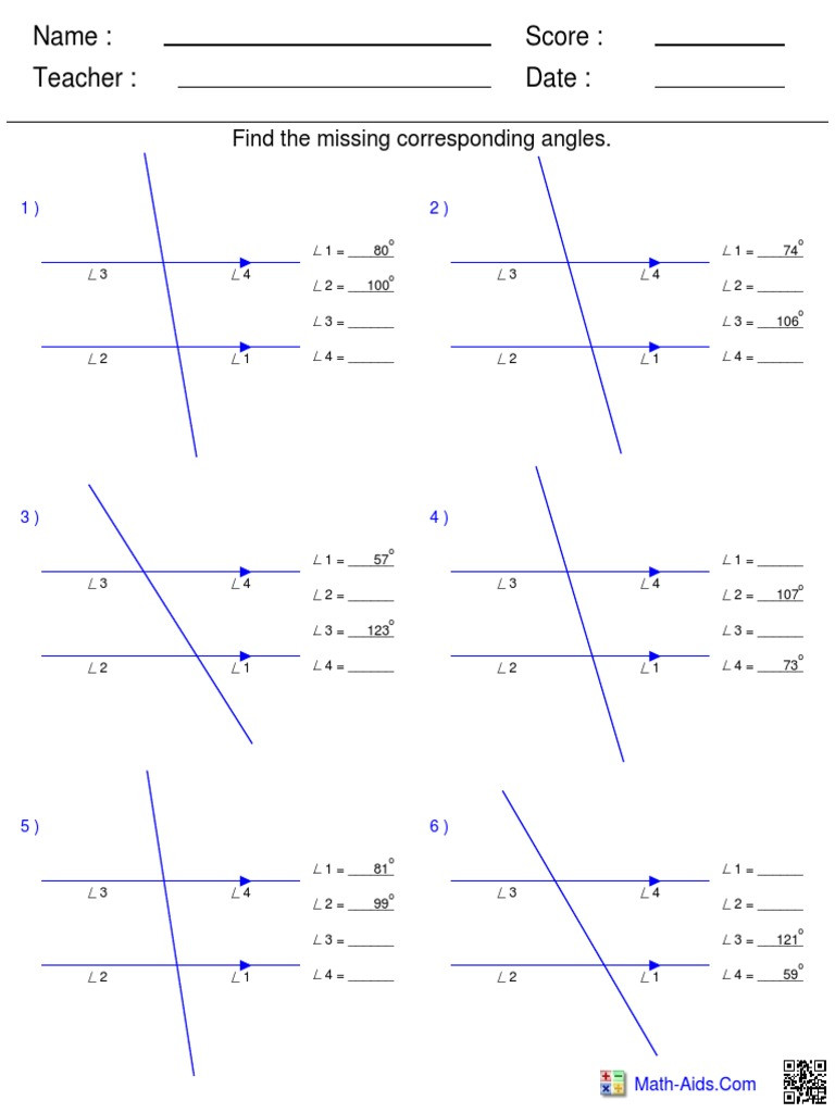 Angle Addition Postulate Worksheet Name Teacher Date Score Find the Missing Corresponding