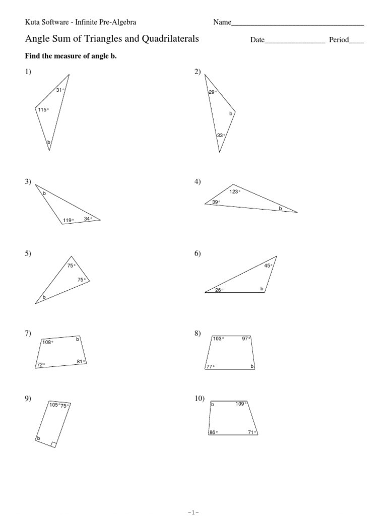 Angles In A Triangle Worksheet Angle Sum Of Triangles and Quadrilaterals Pdf