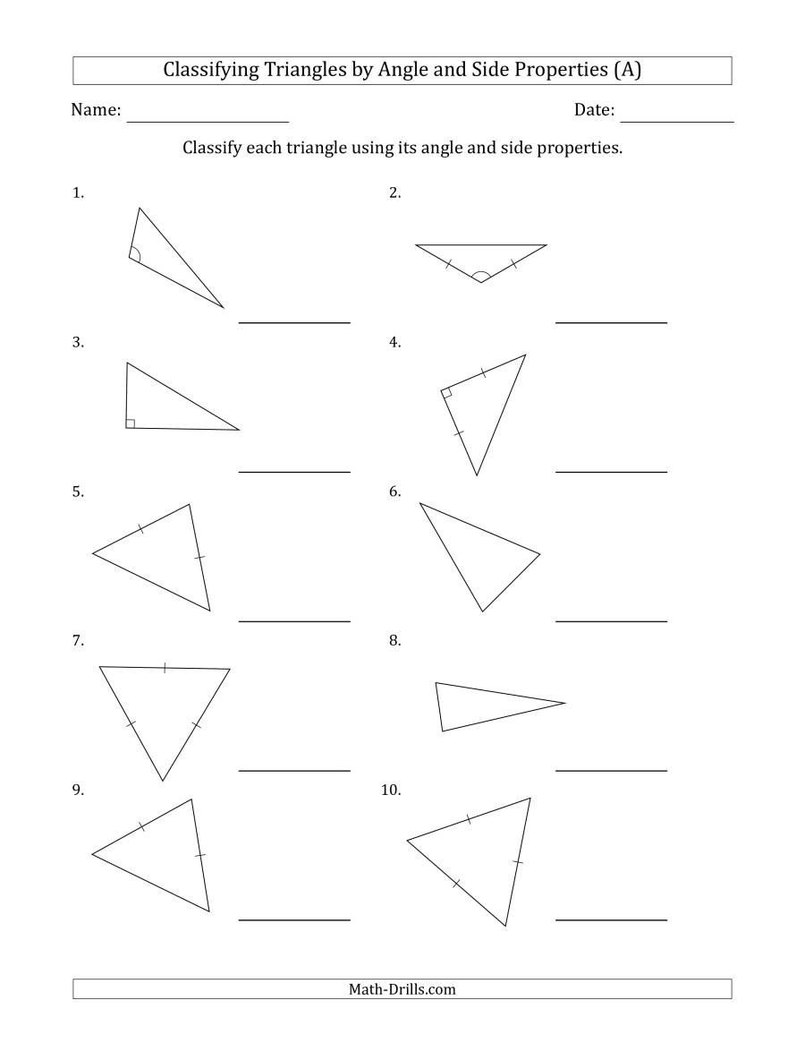 Angles In A Triangle Worksheet Classifying Triangles by Angle and Side Properties Marks