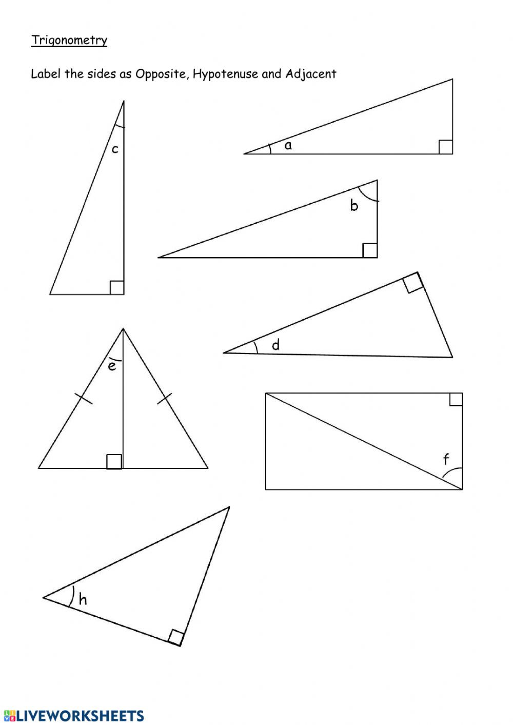 Angles In A Triangle Worksheet Label Sides In Right Angle Triangles Interactive Worksheet