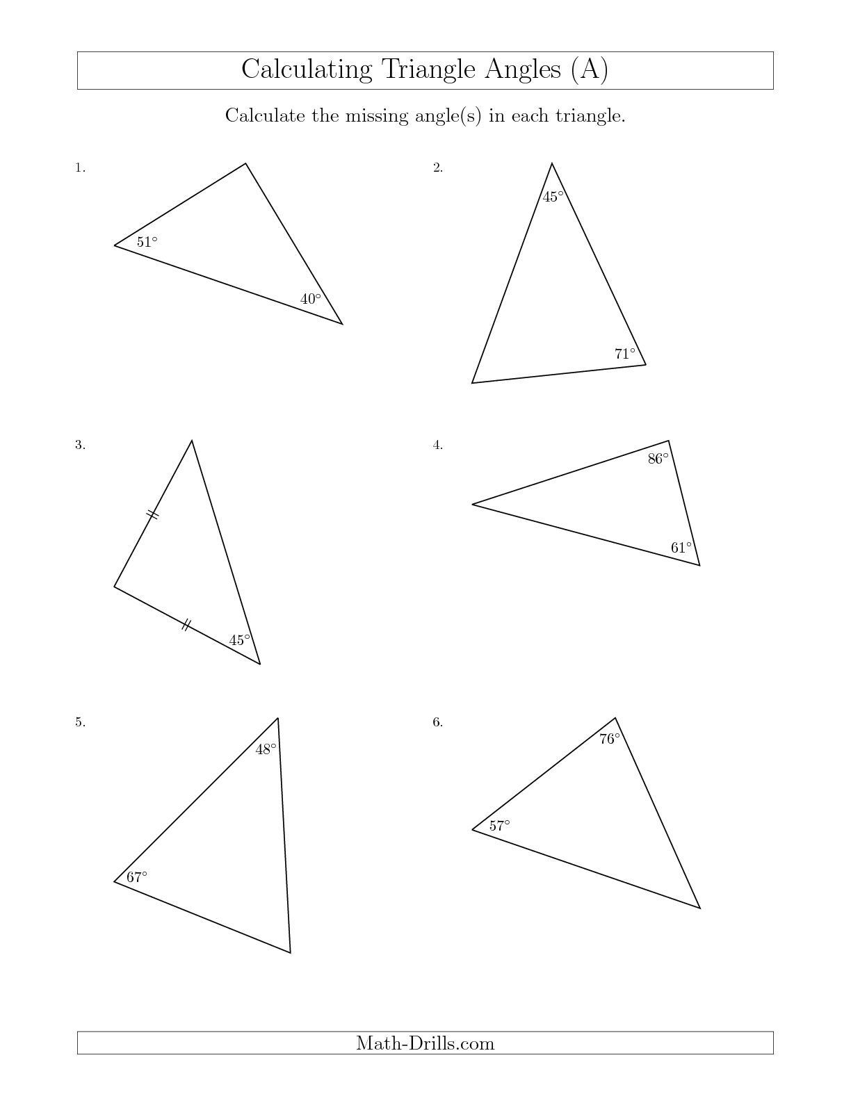Angles In A Triangle Worksheet New Calculating Angles Of A Triangle Given the Other Angle