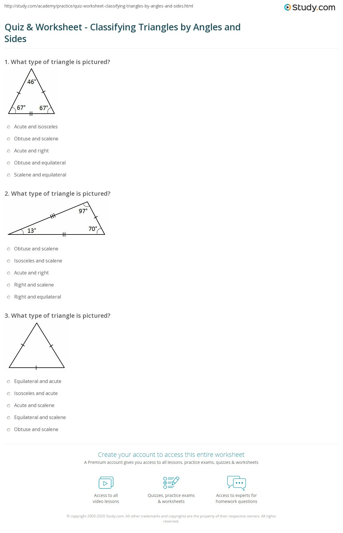 Angles In A Triangle Worksheet Quiz &amp; Worksheet Classifying Triangles by Angles and Sides