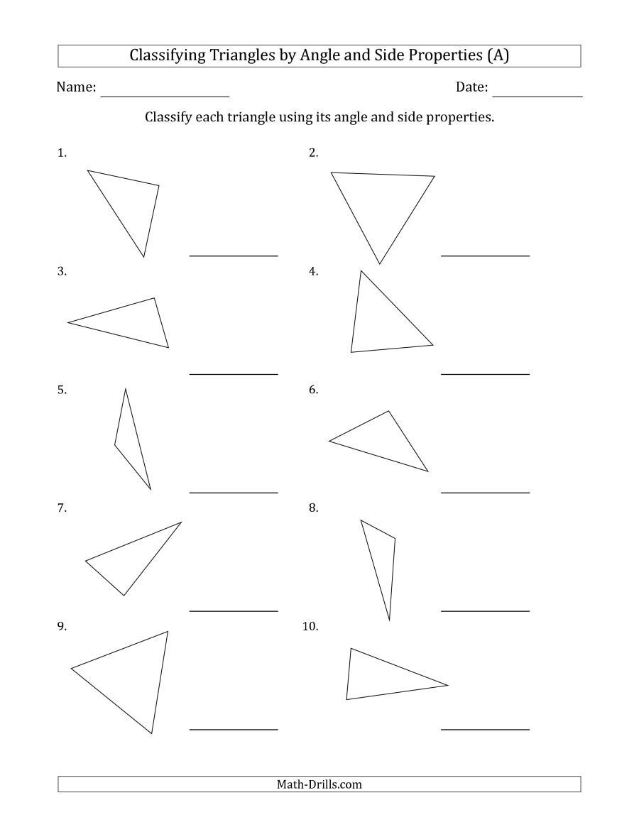 Angles In A Triangle Worksheet the Classifying Triangles by Angle and Side Properties No