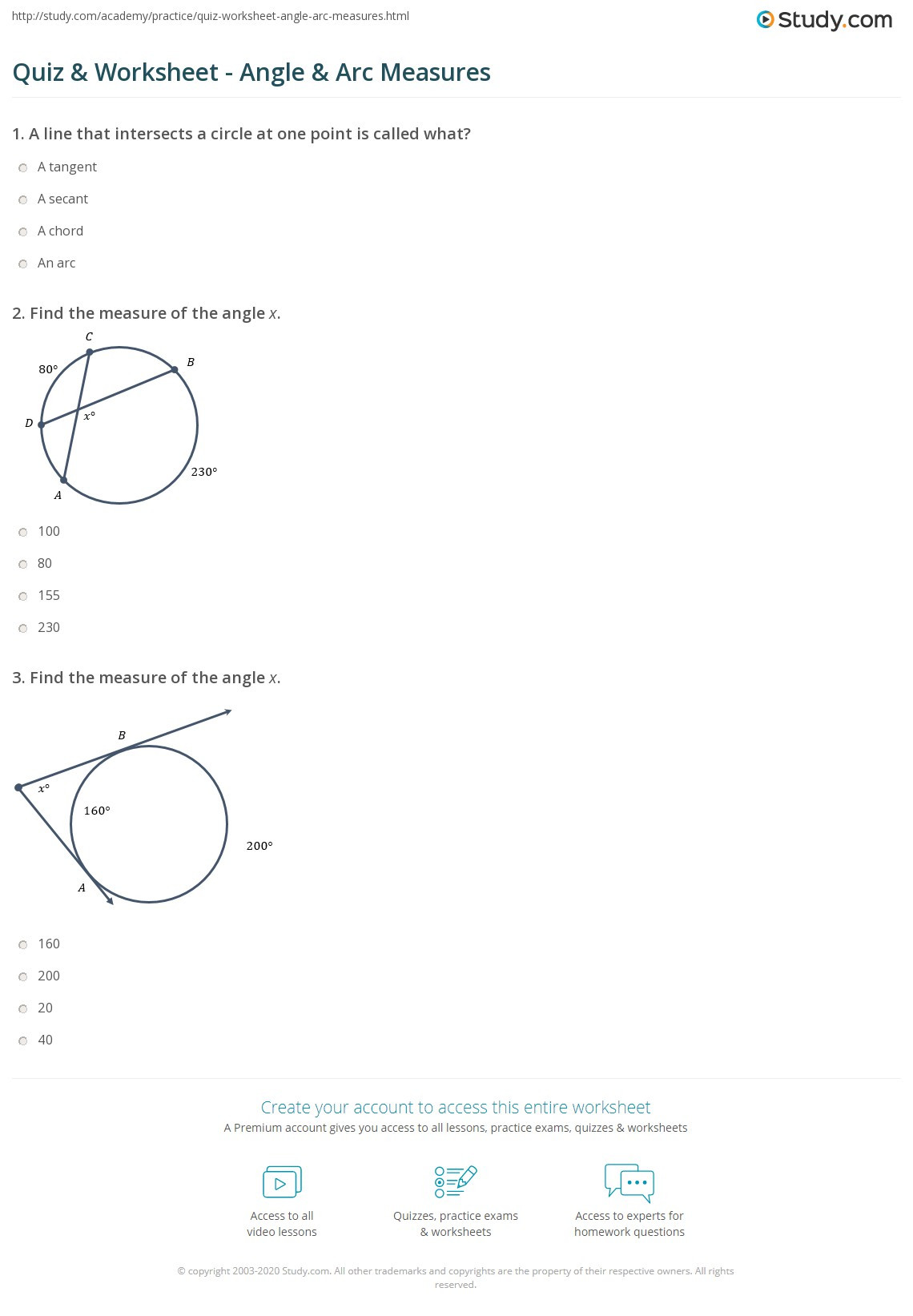 Angles In Circles Worksheet Quiz &amp; Worksheet Angle &amp; Arc Measures