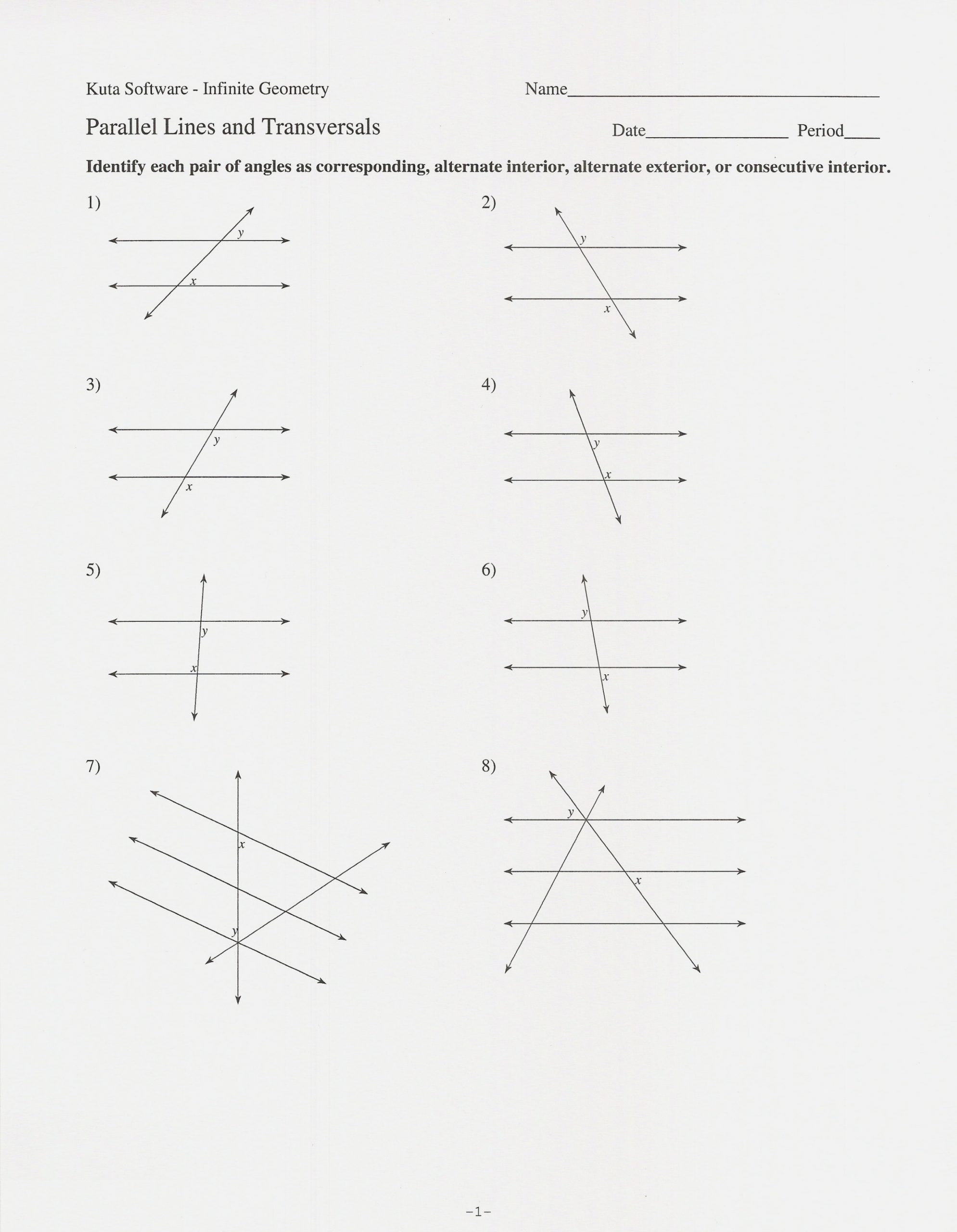 Angles In Transversal Worksheet Answers Parallel Lines and Angles Worksheet Answers