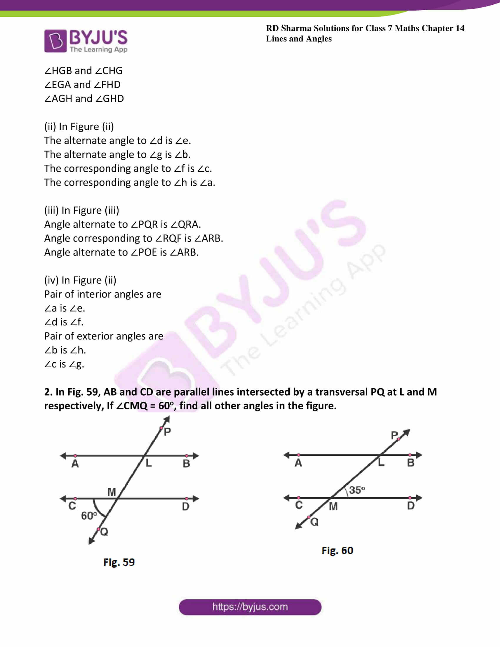 Angles In Transversal Worksheet Answers Rd Sharma solutions for Class 7 Maths Chapter 14 Lines and