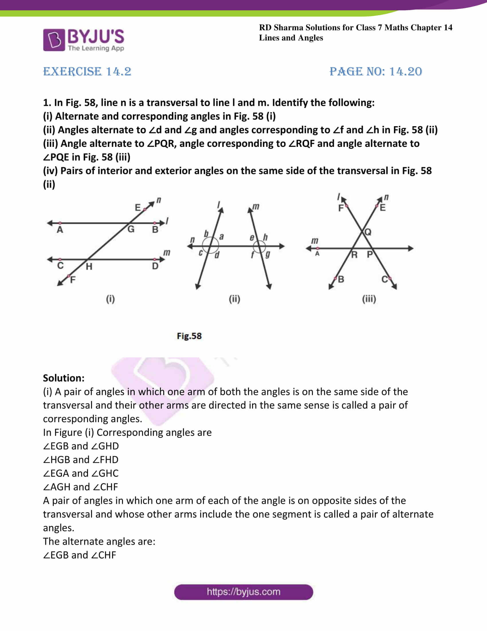 Angles In Transversal Worksheet Answers Rd Sharma solutions for Class 7 Maths Chapter 14 Lines and