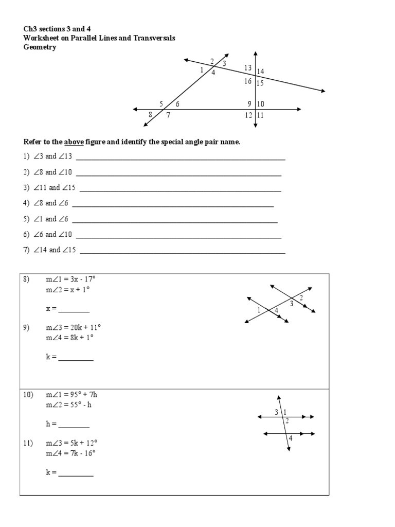 Angles In Transversal Worksheet Answers Unique Worksheet Parallel Lines and Transversals Geometry