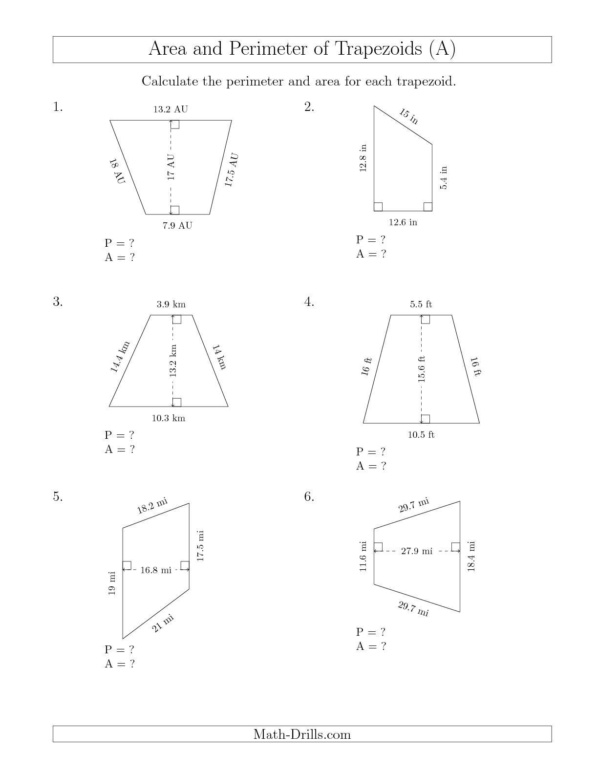 Area Of Rhombus Worksheet the Calculating the Perimeter and area Of Trapezoids R