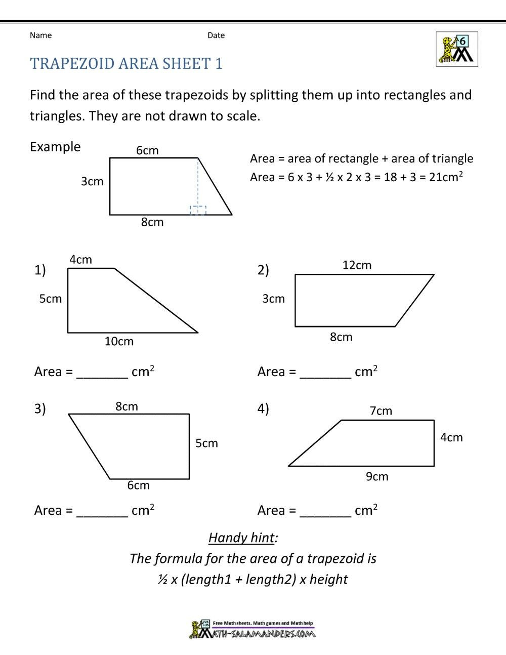 Area Of Trapezoid Worksheet Quadrilateral Worksheets Grade 5