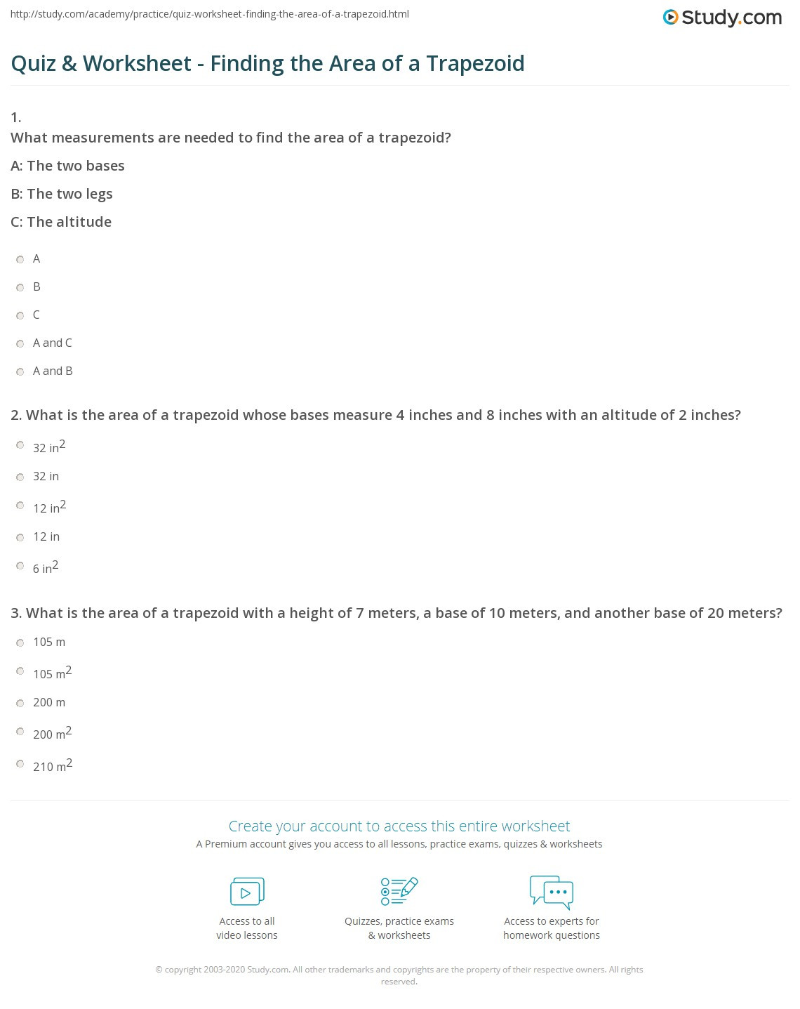 Area Of Trapezoid Worksheet Quiz &amp; Worksheet Finding the area Of A Trapezoid