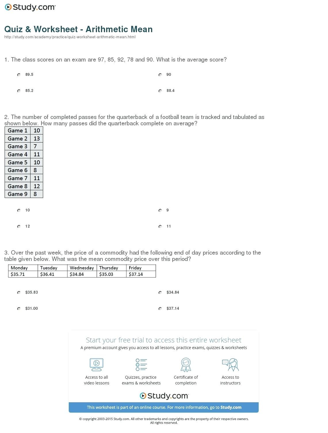 Arithmetic Sequence Worksheet Algebra 1 Arithmetic Mean Worksheet