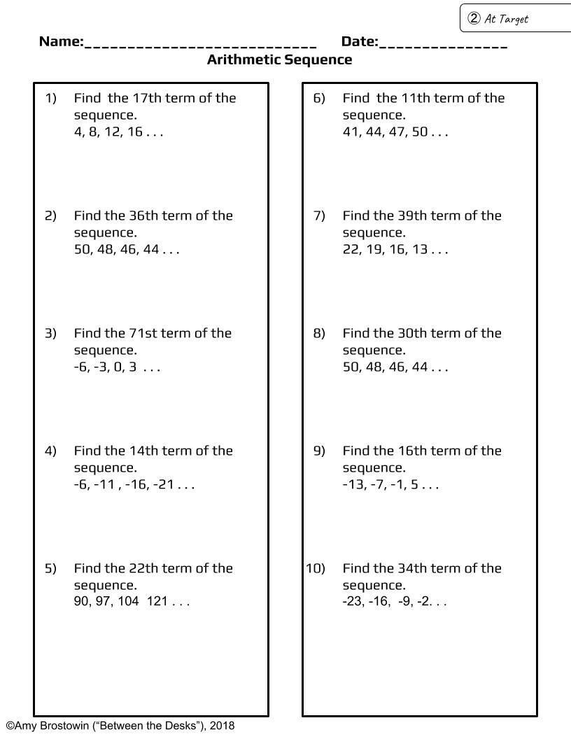 Arithmetic Sequence Worksheet Algebra 1 Arithmetic Sequence Practice at 3 Levels