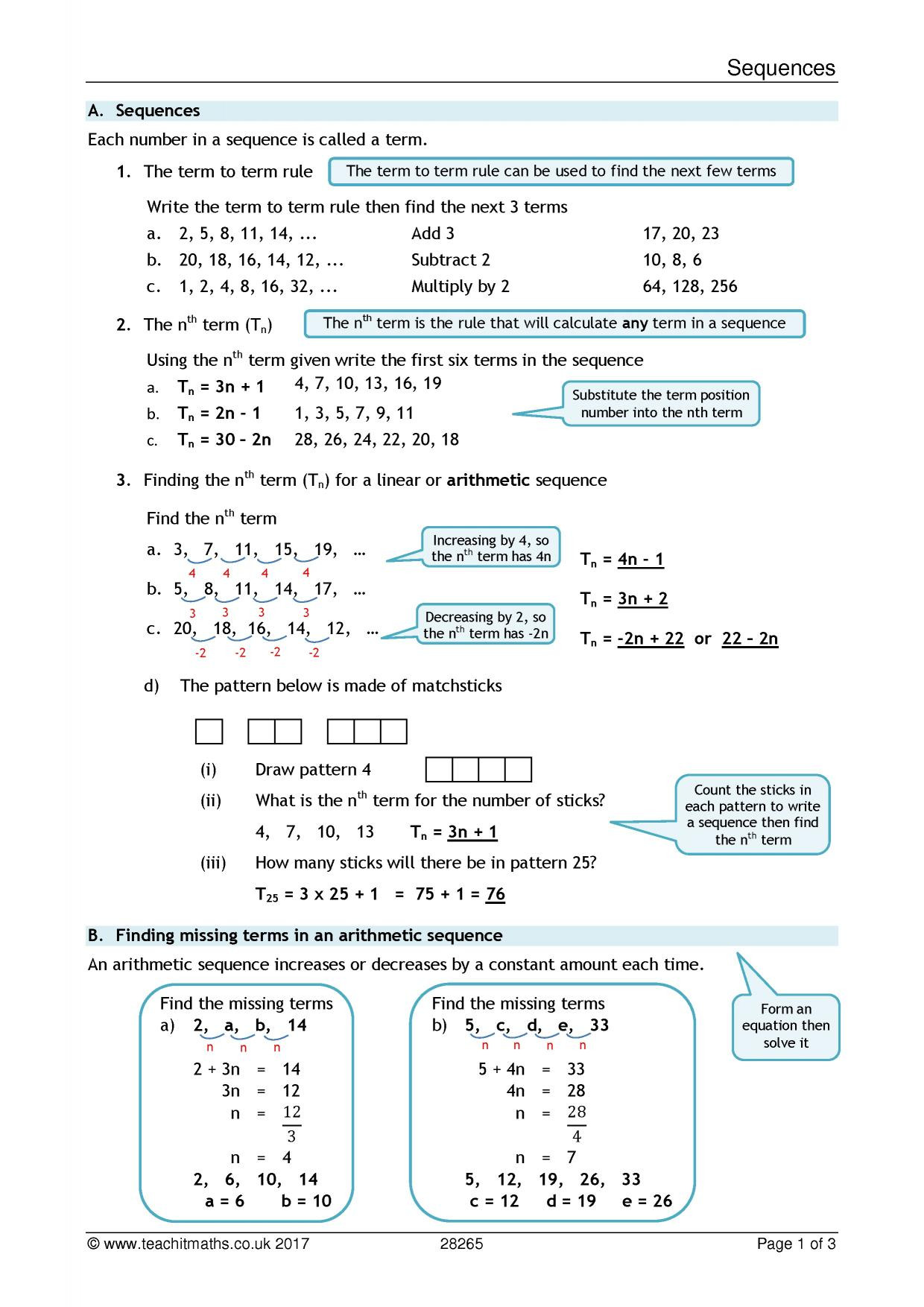 Arithmetic Sequence Worksheet Algebra 1 Sequences Review Sheet