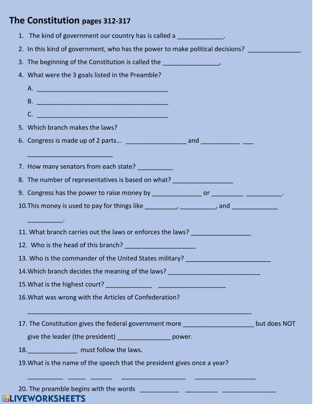 Articles Of Confederation Worksheet Constitution Interactive Worksheet