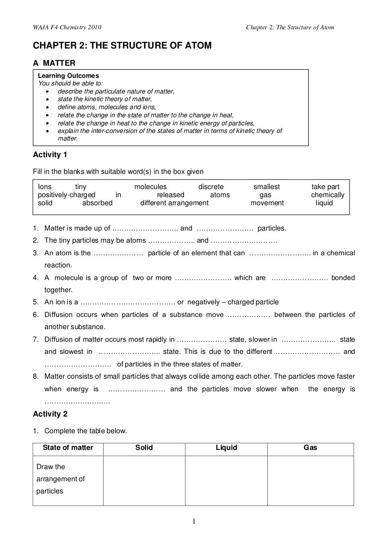 Atomic Structure Worksheet Answers Chemistry 2 the Structure Of the atomic Structure