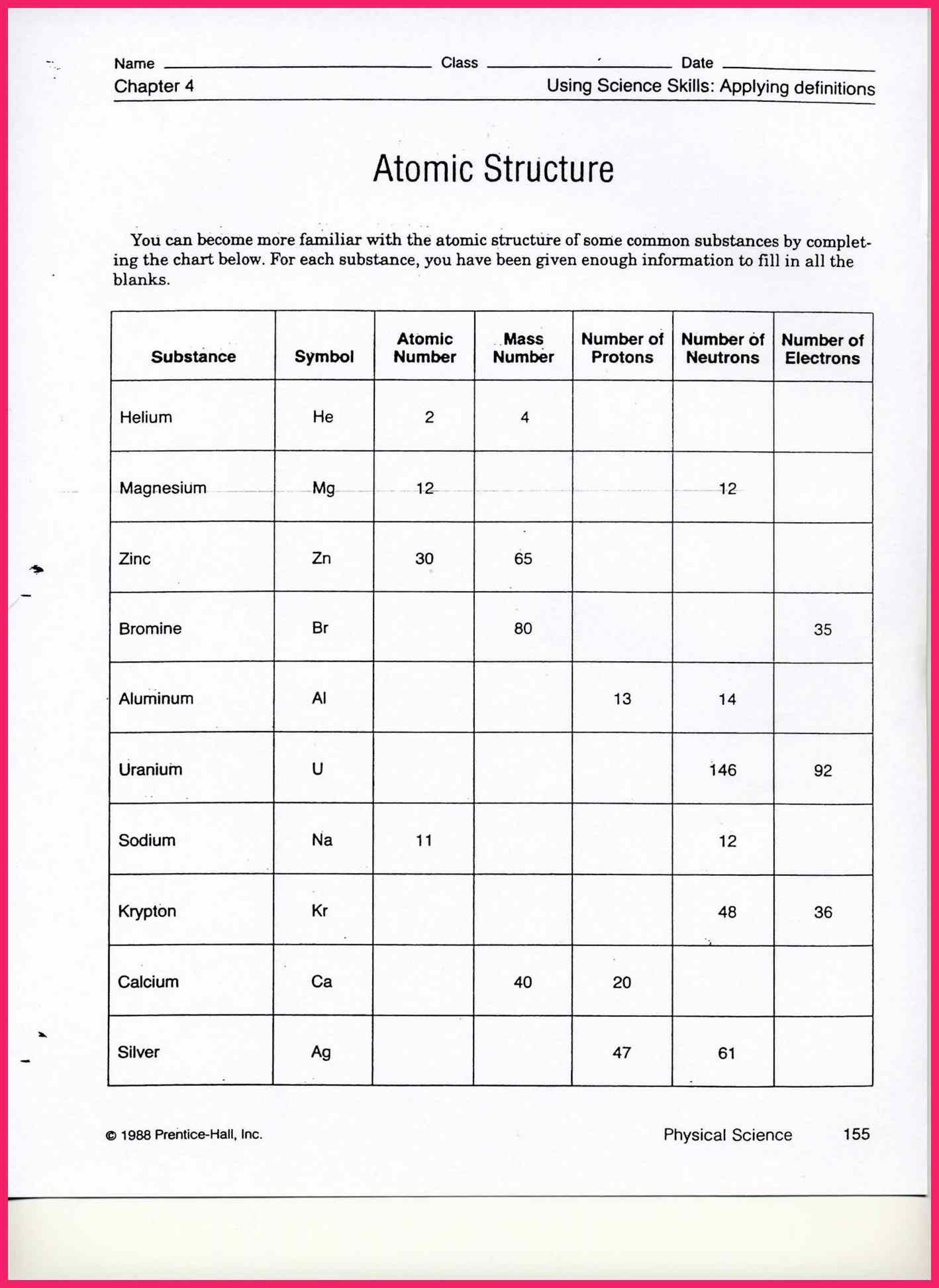 Atomic Structure Worksheet Answers Chemistry 30 Basic atomic Structure Worksheet Key Worksheet Project List
