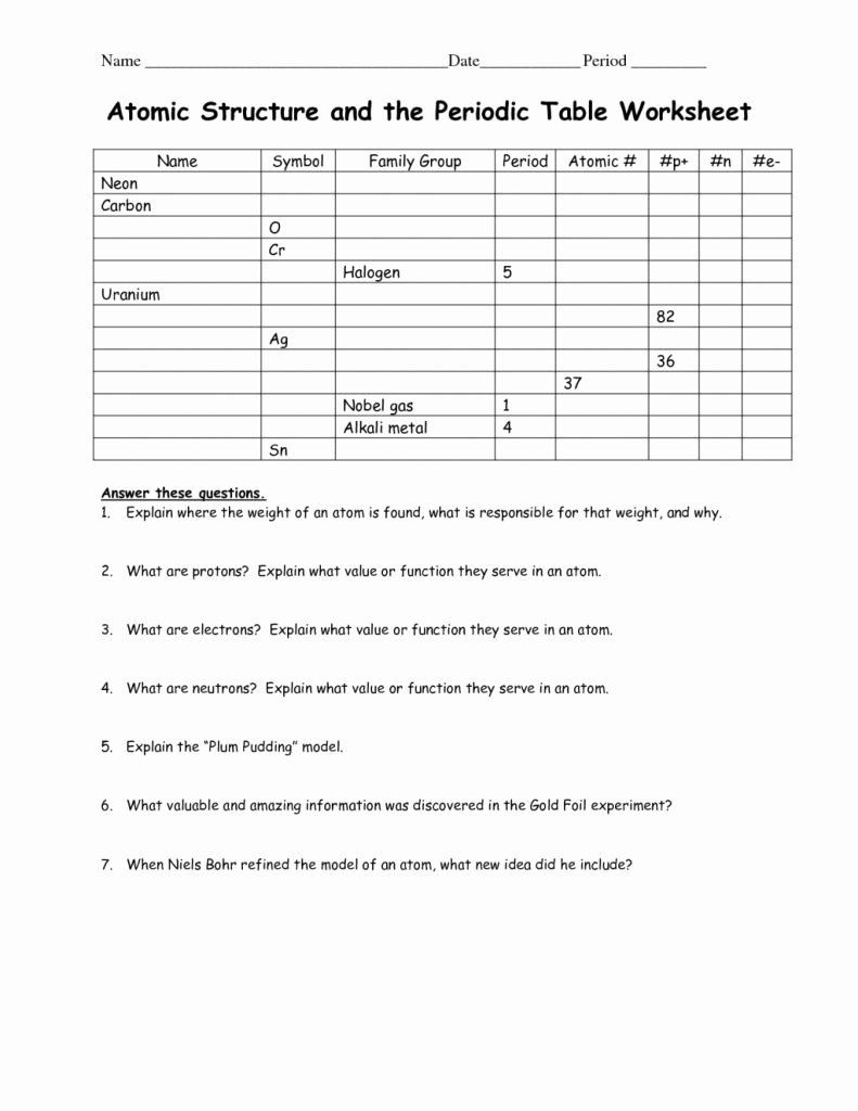 Atomic Structure Worksheet Answers Chemistry atomic Structure Worksheet Chemistry Awesome atomic