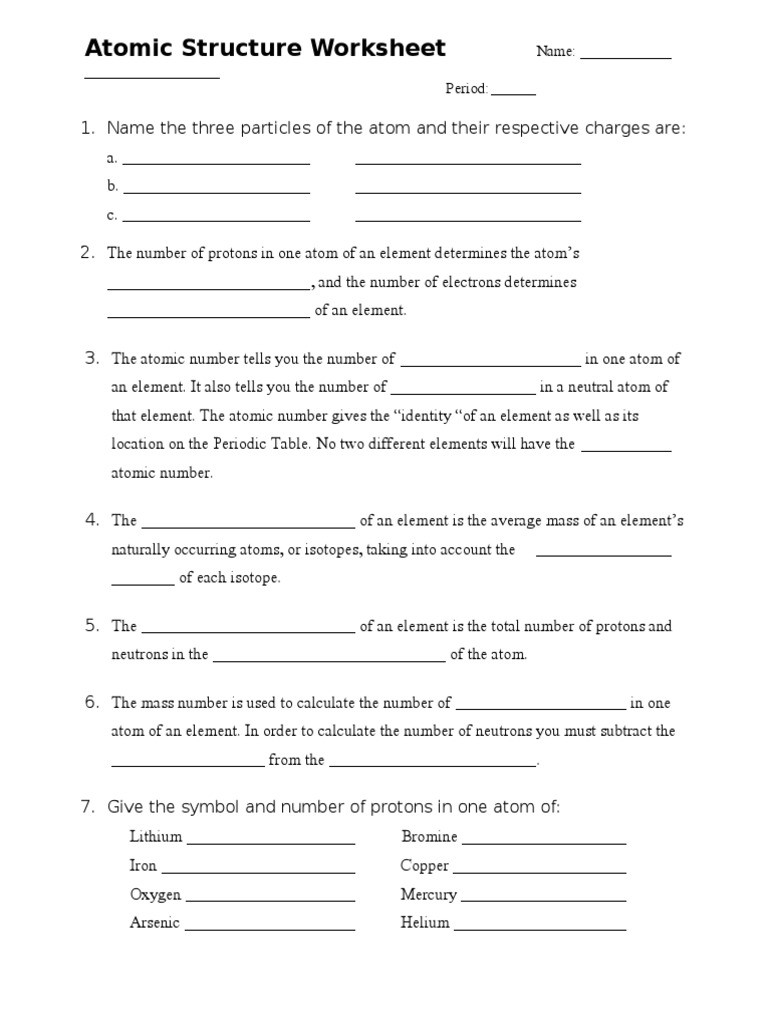Atomic Structure Worksheet Answers Key atomic Structure Packetc atoms