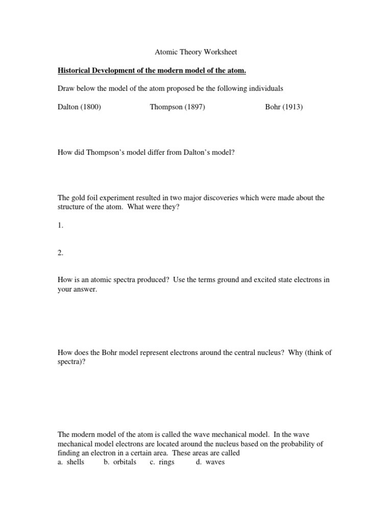 Atomic theory Worksheet Answers atomic Review Packet[1] atoms