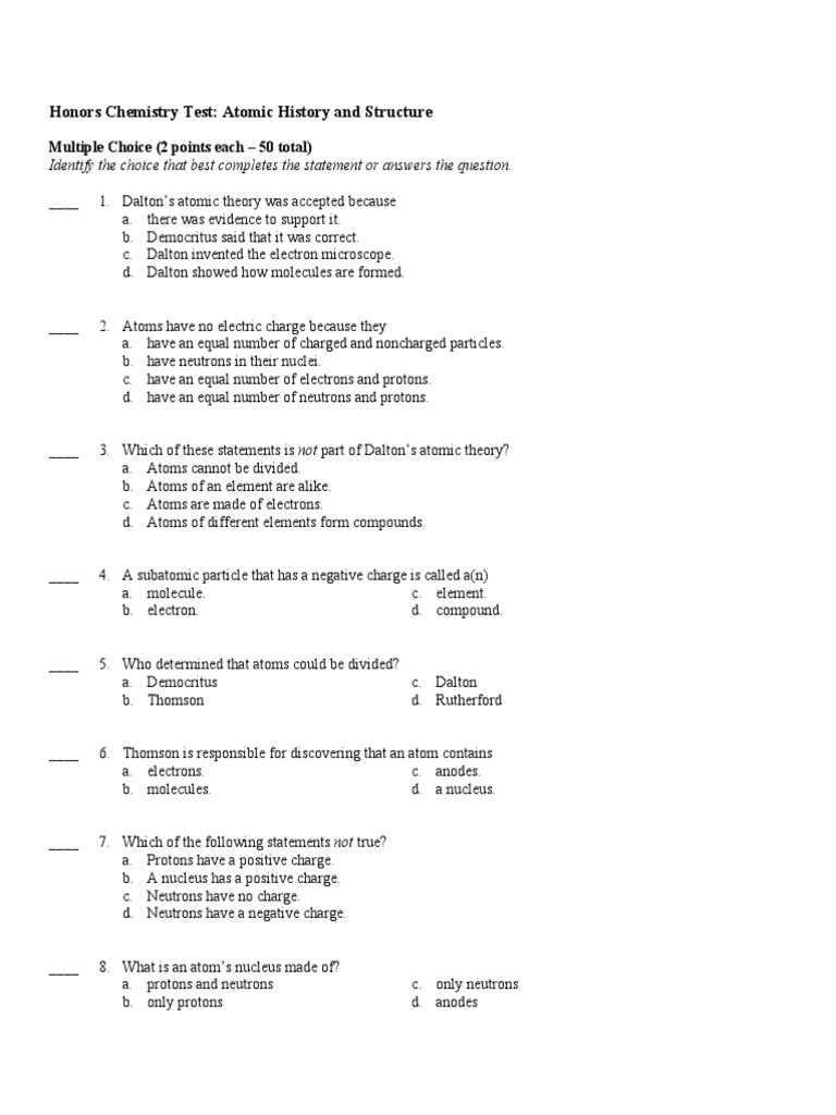 Atomic theory Worksheet Answers atomic Structure Exam atoms