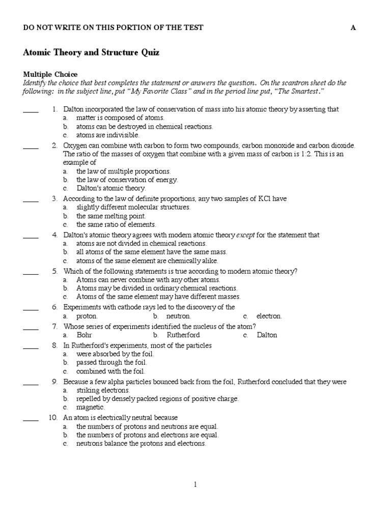 Atomic theory Worksheet Answers atomic theory &amp; Structure Quiz Pdf atoms