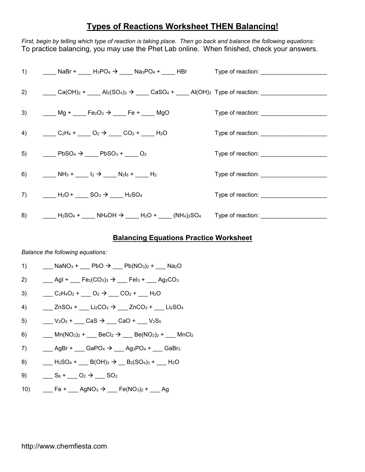 Balancing Nuclear Equations Worksheet Answers Balancing Equations and Reaction Types Worksheet