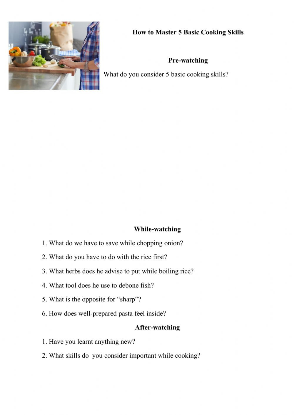 Basic Cooking Terms Worksheet Answers Basic Cooking Skills Interactive Worksheet