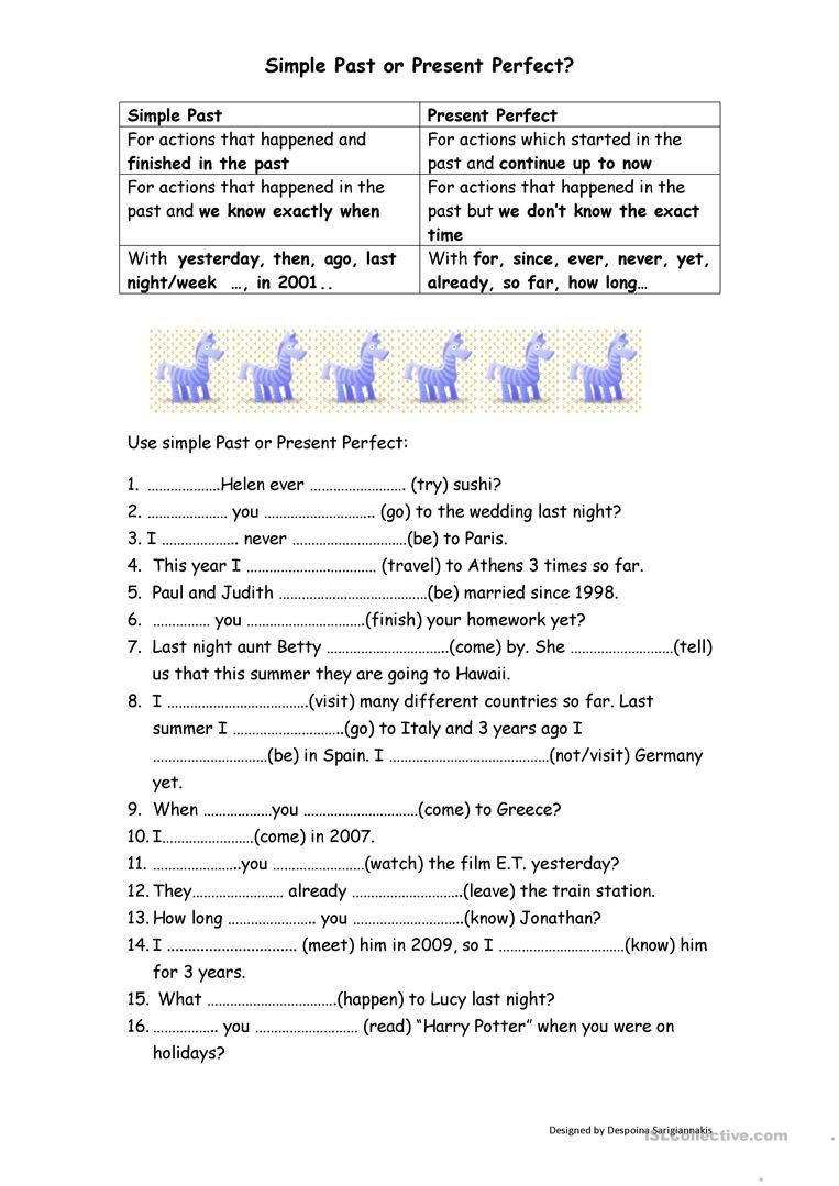 Basic Cooking Terms Worksheet Answers Simple Past and Present Perfect Worksheet Free Esl