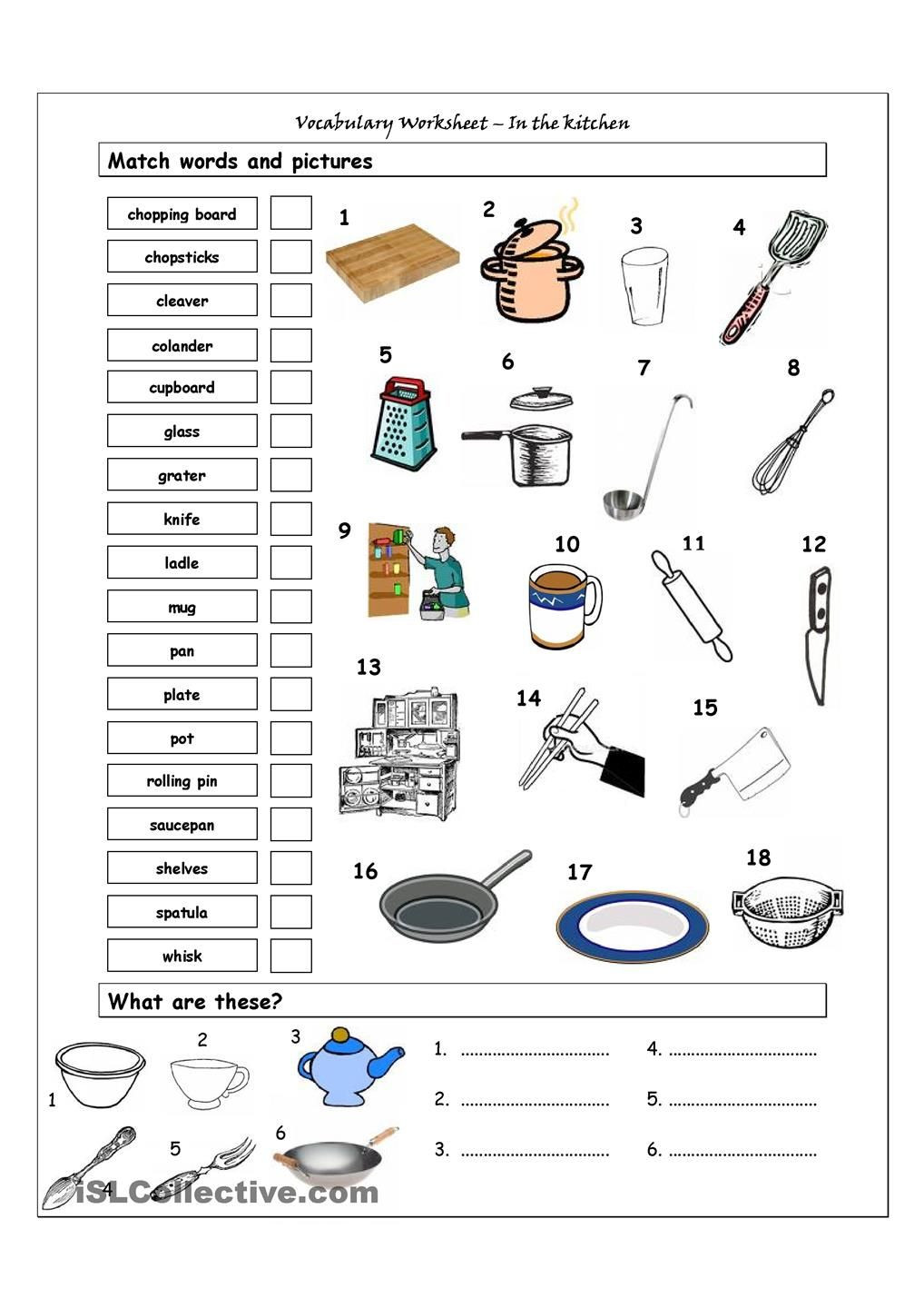 Basic Cooking Terms Worksheet Answers Vocabulary Matching Worksheet In the Kitchen