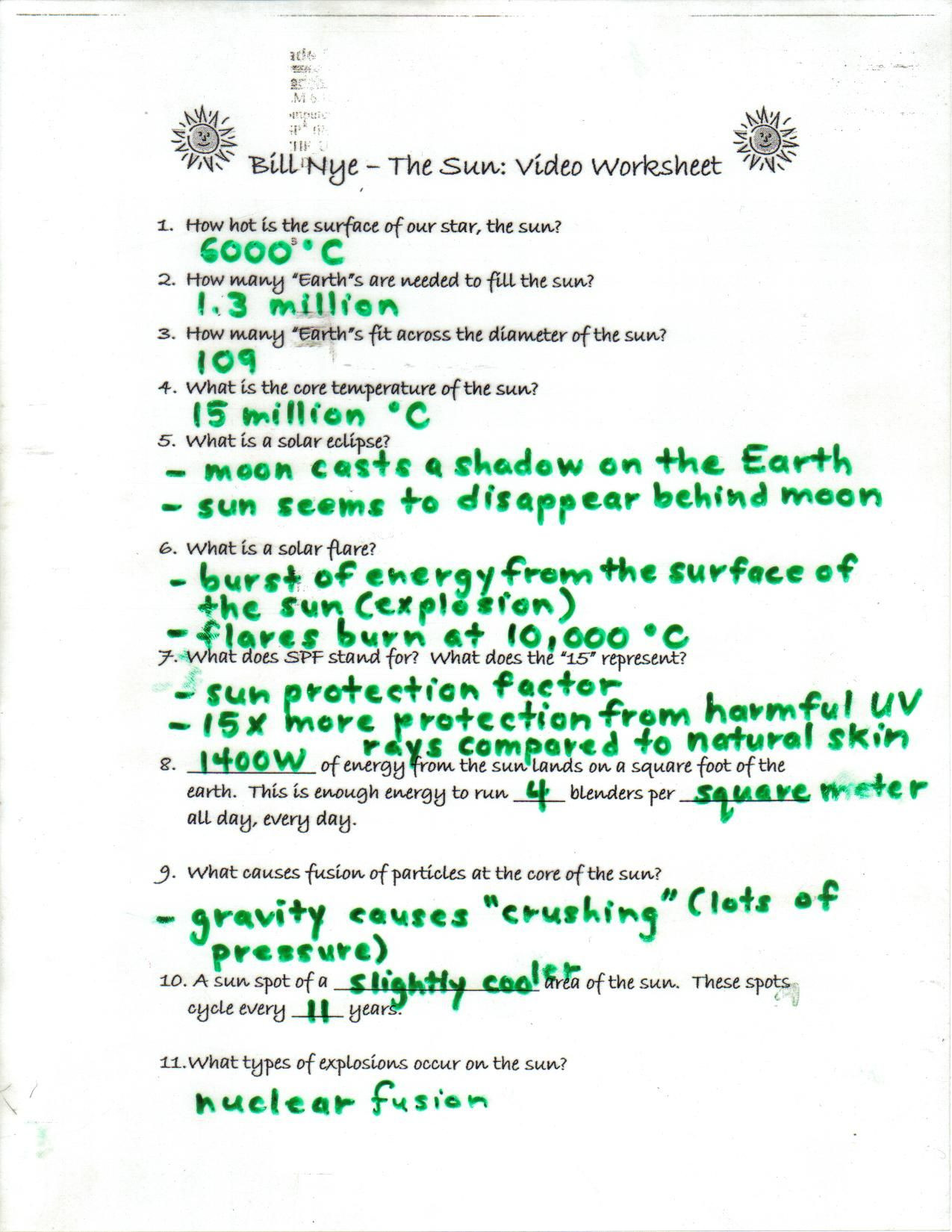 Bill Nye Fossils Worksheet Bill Nye the Science Guy Worksheet Answers