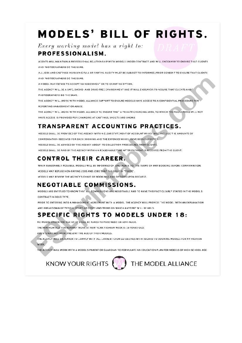 Bill Of Rights Worksheet Model Bill Of Rights Esl Worksheet by 2tiresome