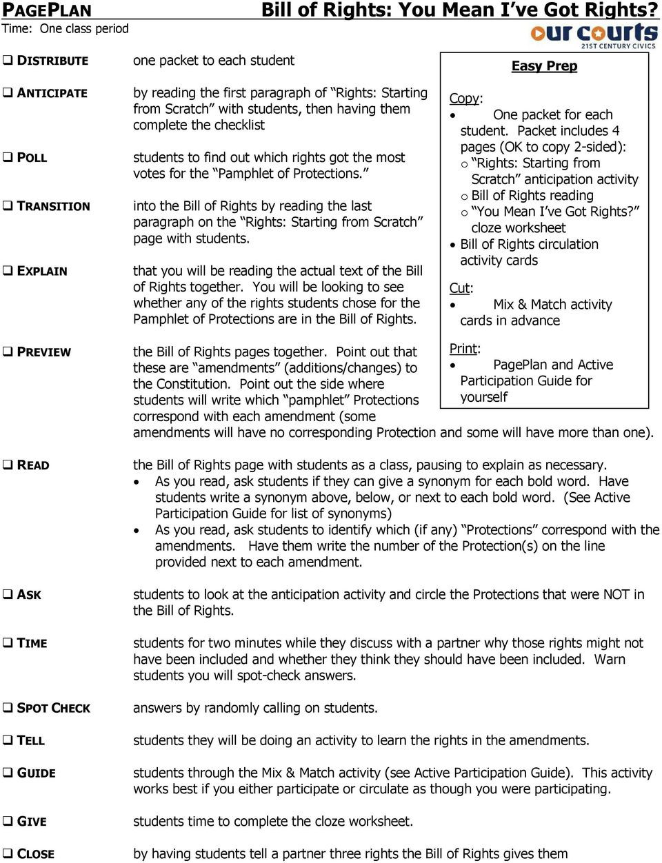 Bill Of Rights Worksheet Purpose origin and Content Of the Bill Of Rights and Other