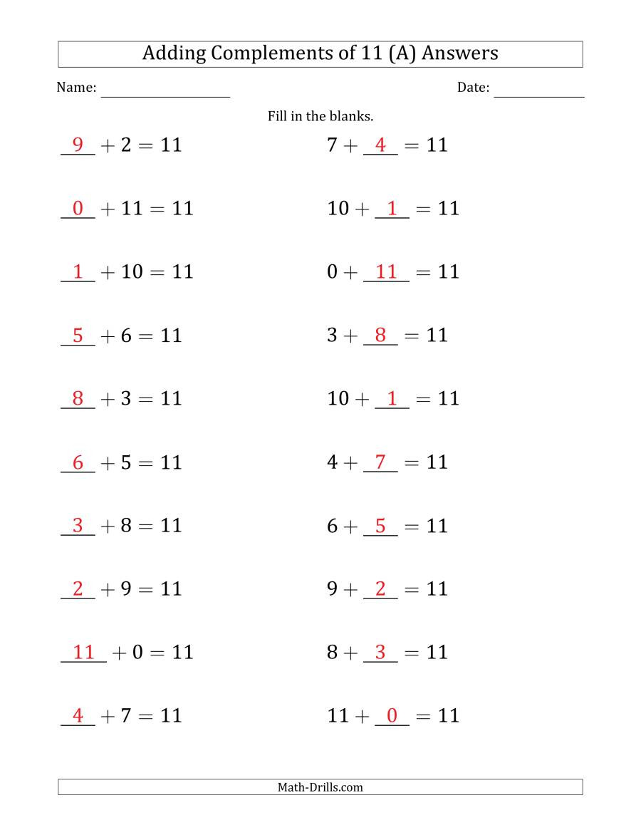 Blank Number Line Worksheet Adding Plements Of 11 Blanks In First then Second